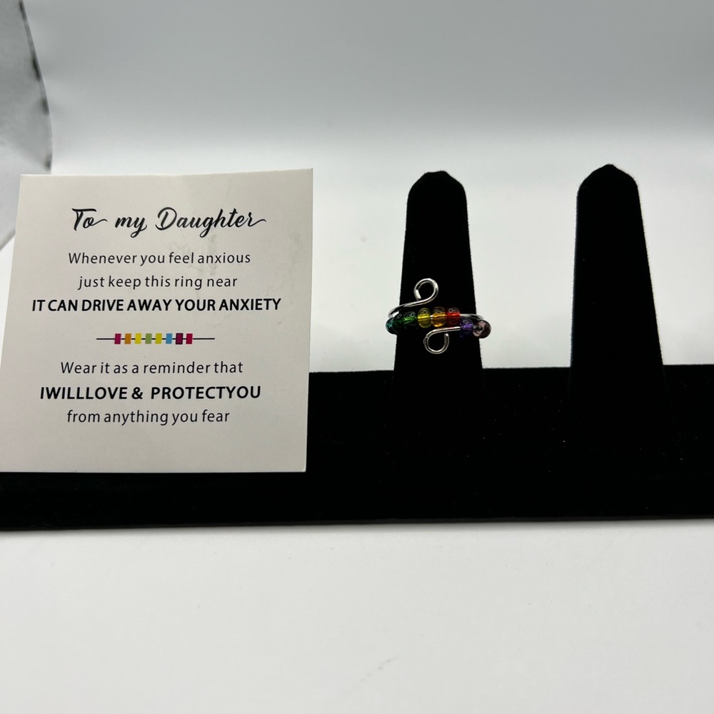 Adjustable‎ Silver Tone Fidget Ring W/ Card NEW